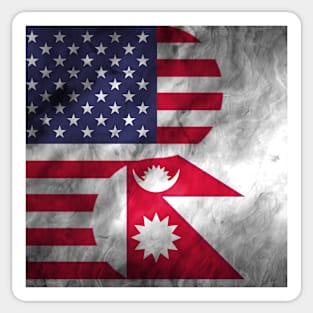 USA and Nepal Dual Flag Yin Yang Combination Sticker